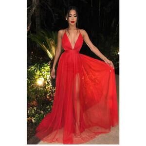 Fashion Nova On the Runway Maxi Dress Red, Size S, Holidays Or Halloween Dress